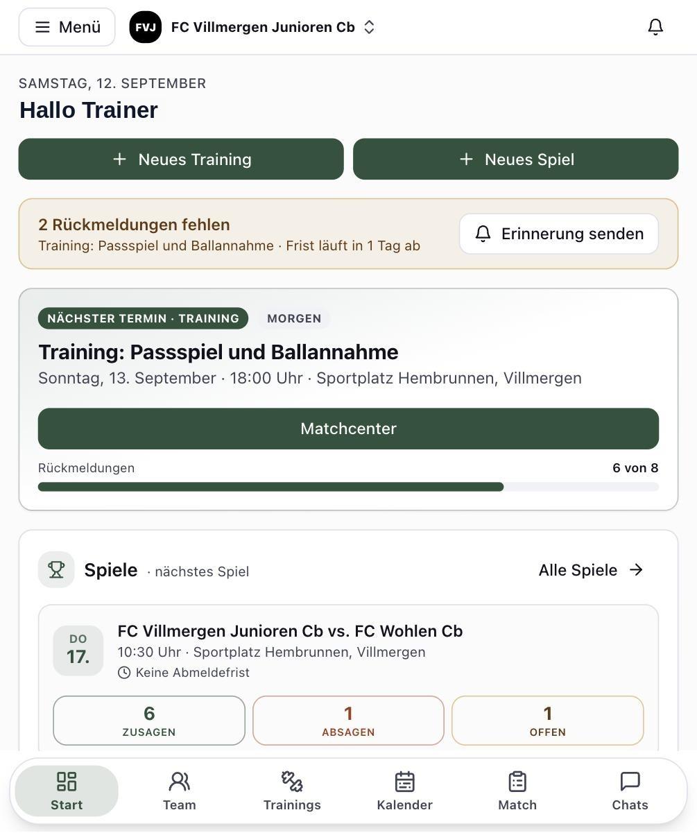 Trainerbank auf dem Smartphone: Rückmeldungen der Spieler
